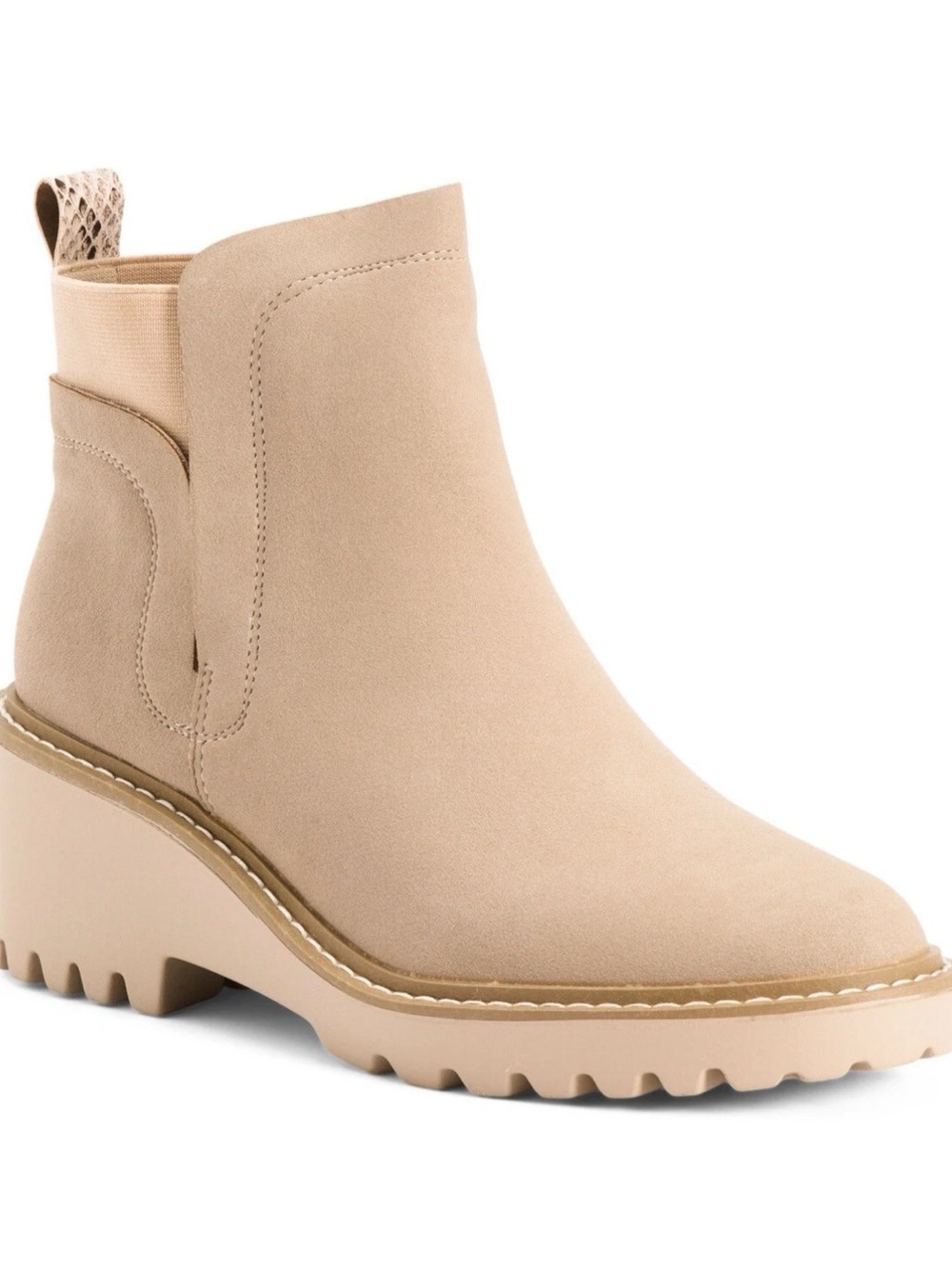 Catherine Malandrino Taupe Suede Chelsea Lug Ankle Boots